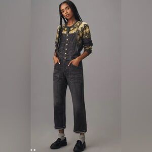 Anthropologie Pilcro Painters Denim Straight Leg Overalls Washed Black size 27